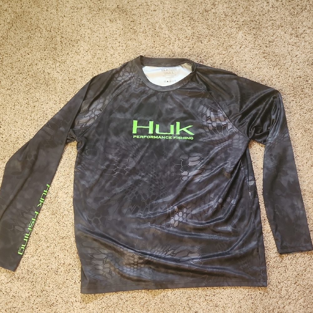 Huk Black and Neon Green Performance Shirt